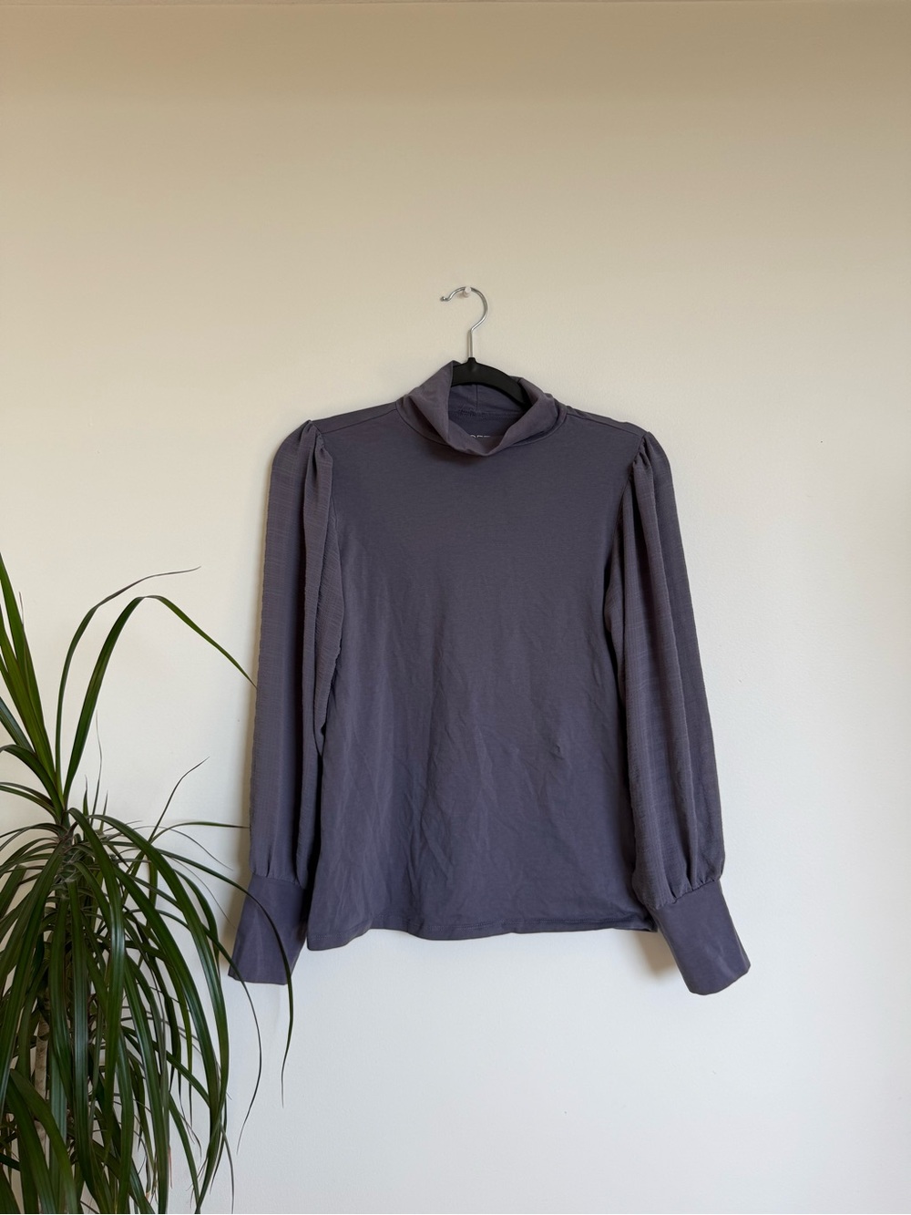 LOFT Charcoal Gray Mock Neck Long-Sleeve Top